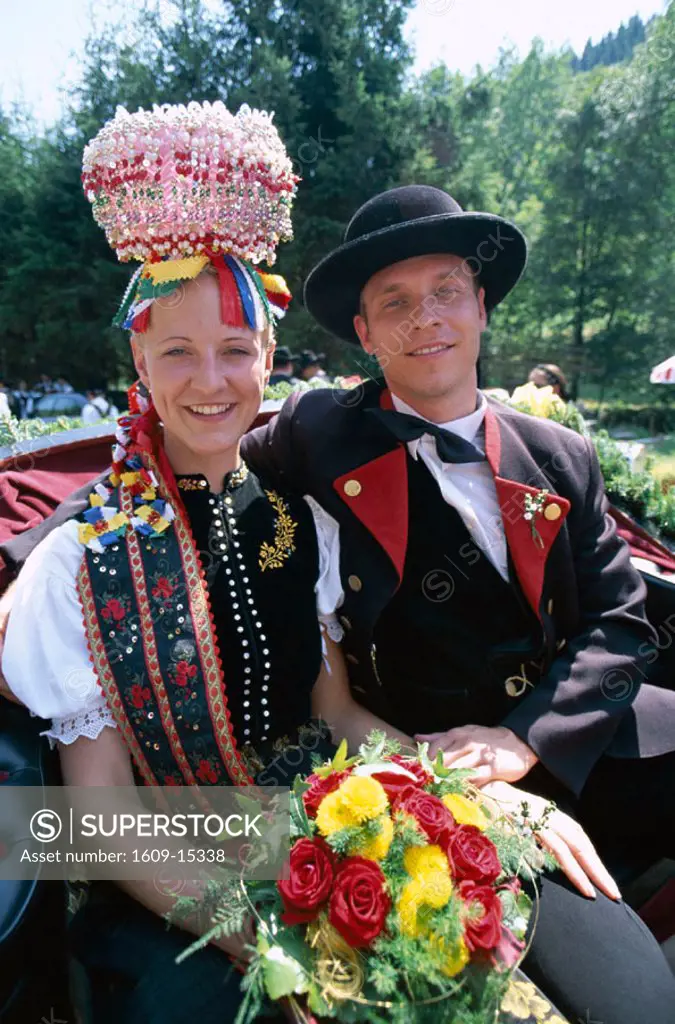 Black Forest (Schwarzwald) / Festival / Couple Dressed in Regional Costume, Unter Prechtal, Baden-Wurttemberg, Germany