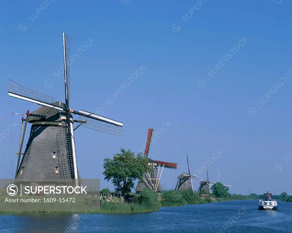 Windmills & Canal Tour Boat, Kinderdijk, Holland (Netherlands)