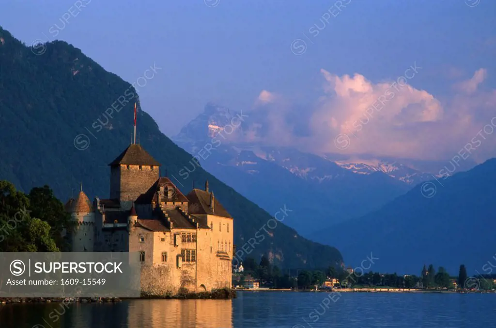 Chillon Castle (Chateau de Chillon) & Lake Geneva (Lac Leman), Montreux, Lac Leman (Lac Geneve), Switzerland