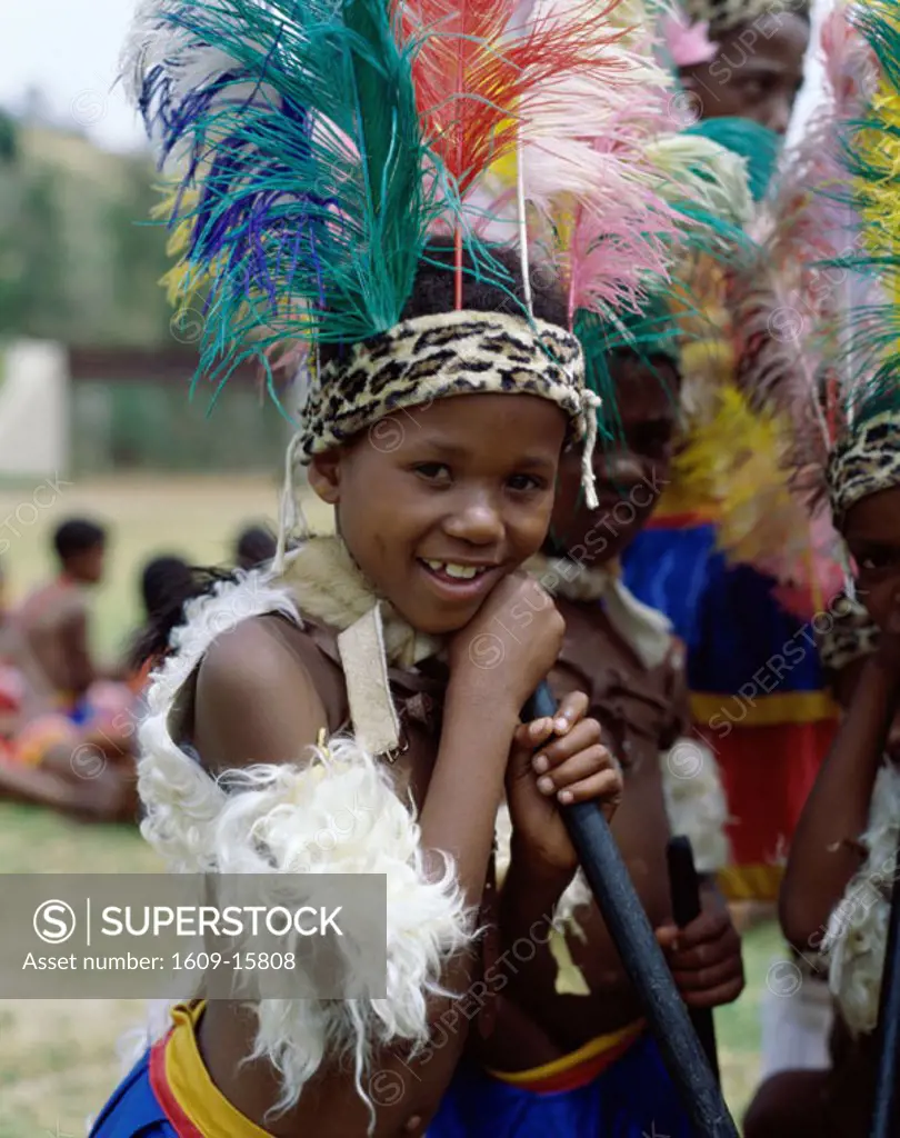 Zulu Boy Dressed in Native Costume, Kwa Zulu Natal, South Africa