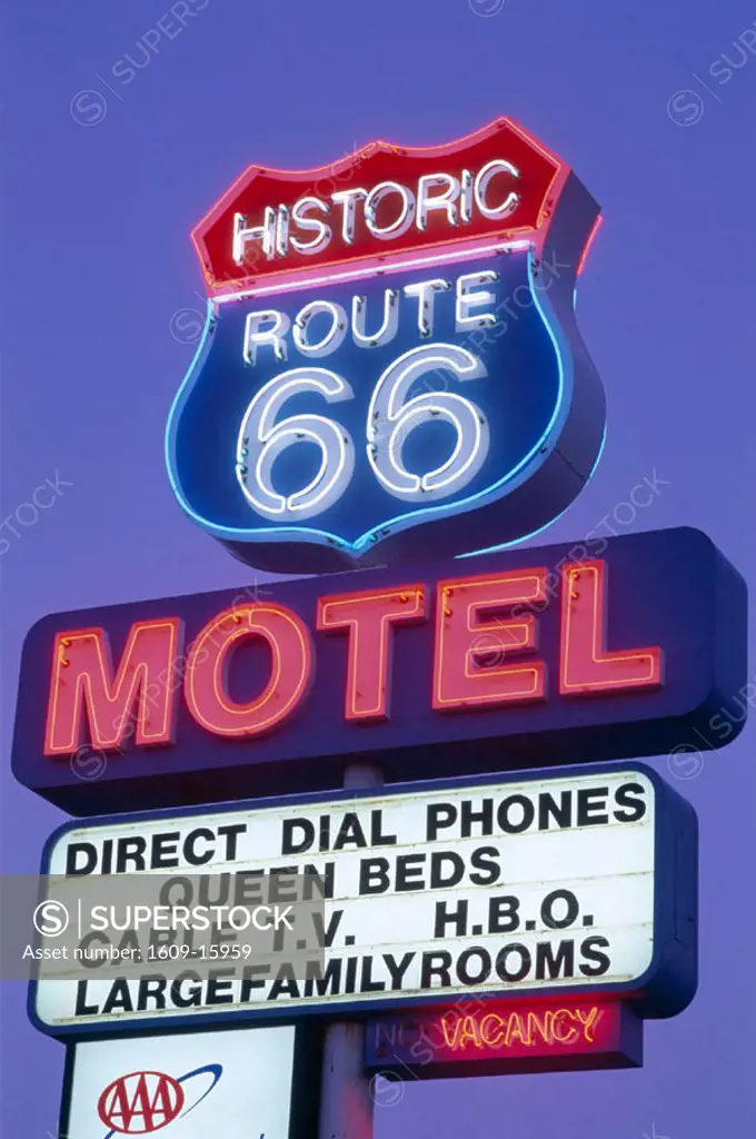 Route 66 / Route 66 Motel Sign / Night View, Seligman, Arizona, USA