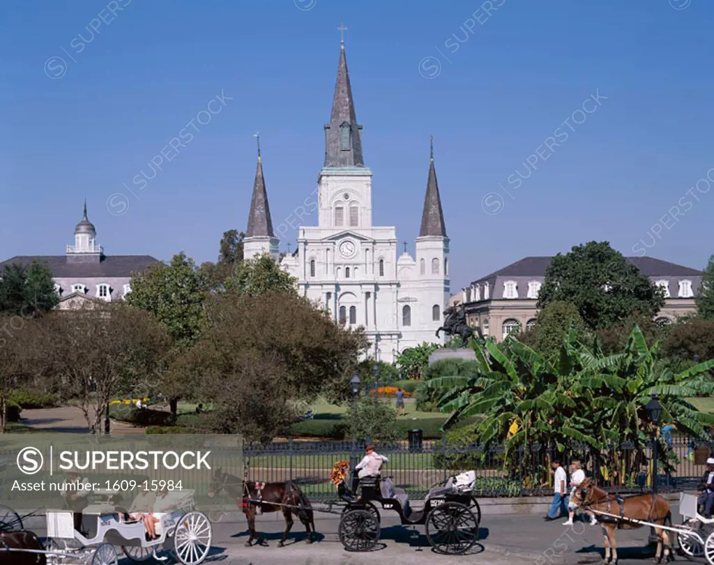 Jackson Square / St.Louis Cathedral with Horse & Carriage, New Orleans, Louisiana, USA
