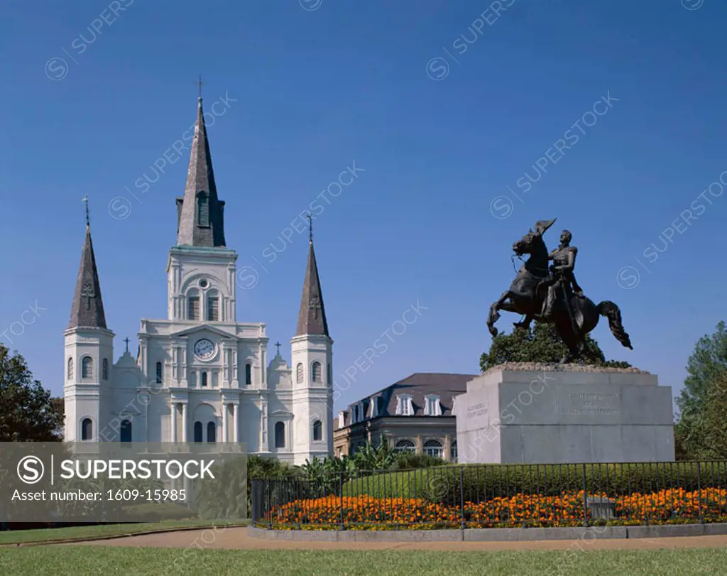 Jackson Square / St.Louis Cathedral & Statue of General Andrew Jackson, New Orleans, Louisiana, USA