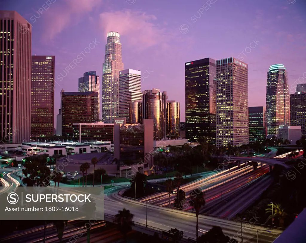 Downtown City Skyline / Night View, Los Angeles, California, USA
