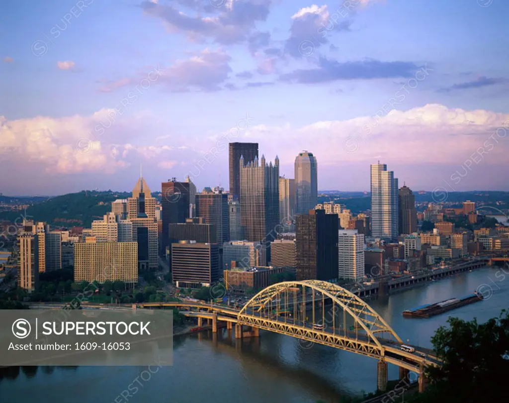 City Skyline / Fort Duquense Bridge & Ohio River, Pittsburgh, Pennsylvania, USA