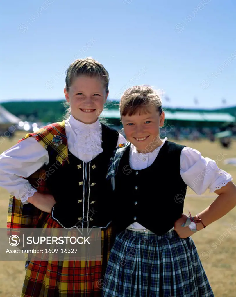 Girls Dressed in Scottish Dancing Costume, Highlands, Scotland