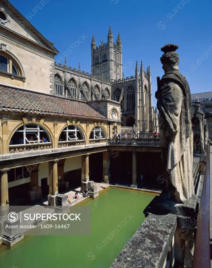 Roman Baths & Bath Abbey, Bath, Somerset, England