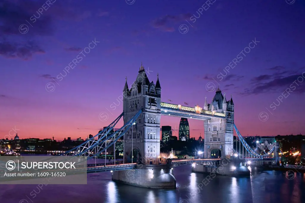 Tower Bridge & Thames River / Night View, London, England