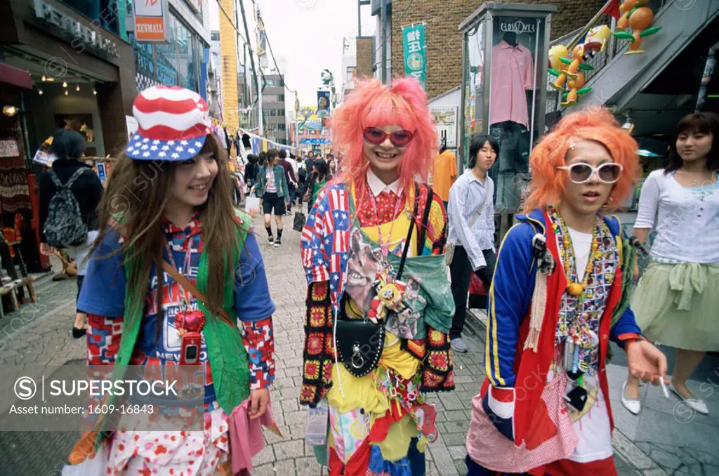 Japan, Tokyo, Harajuku, Teenage Girls on Takeshita Dori Shopping Street