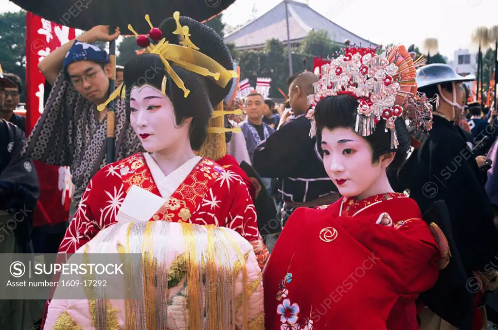 Japan, Honshu, Tokyo, Geishas at Jidai Matsuri Festival held Annually in November at Sensoji Temple Asakusa