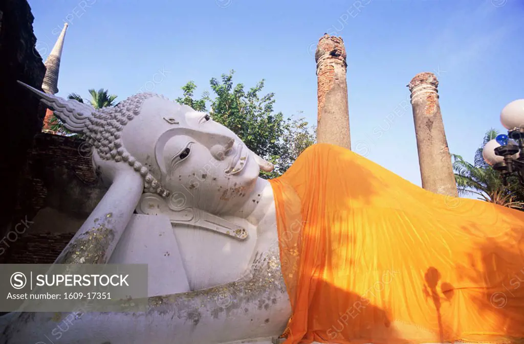 Thailand, Ayutthaya, Ayutthaya Historical Park, Reclining Buddha Statue at Wat Yai Chai Mongkhon