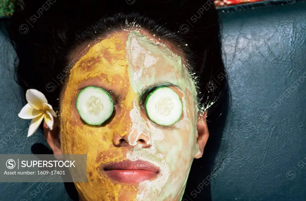Thailand, Detail of Woman´s Face with Facial Scrub Cream