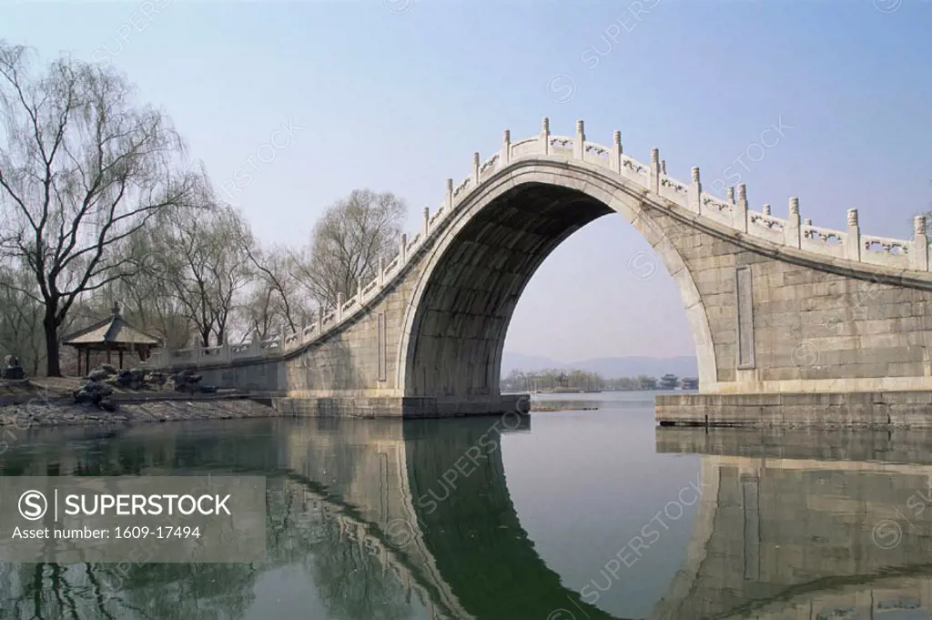 China, Beijing, Summer Palace, Arched Bridge on Kunming Lake