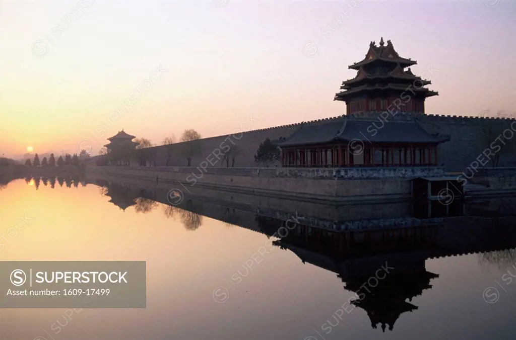 China, Beijing, Sunrise over the Walls of the Forbidden City