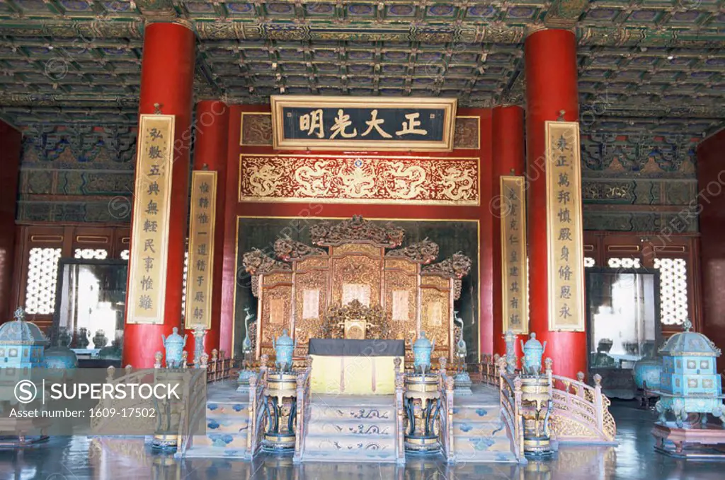 China, Beijing, Forbidden City, Emperors Throne in Palace of Heavenly Purity,