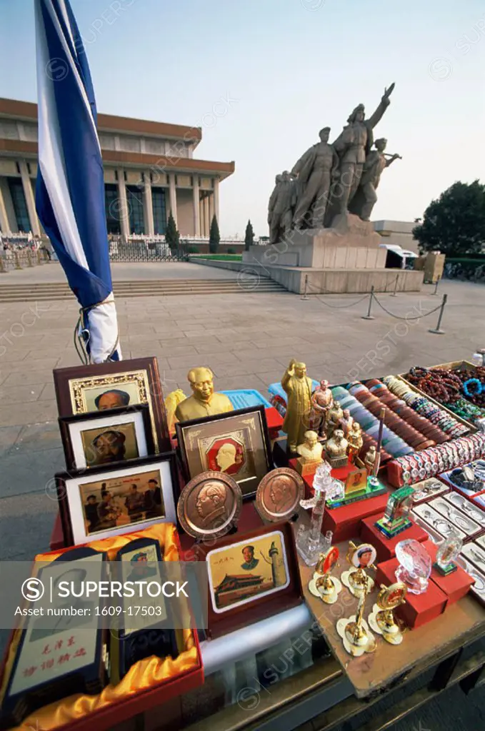 China, Beijing, Tiannamen Square, Souvenir Memorabilia Outside Mao´s Mausoleum