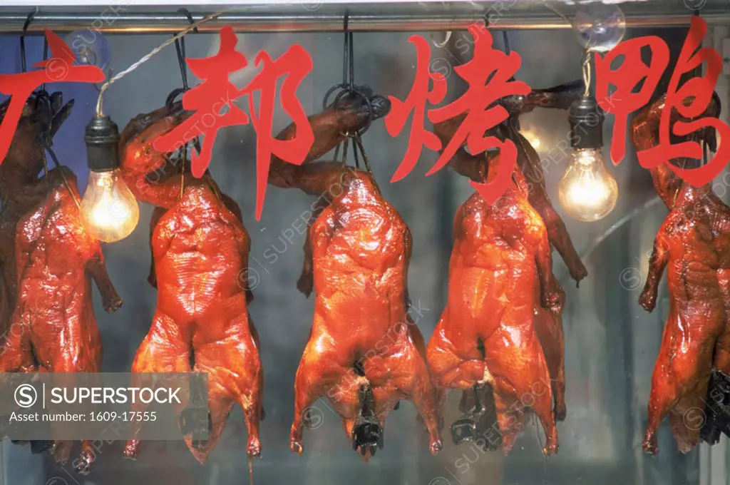China, Shanghai, Roast Duck Hanging in Restaurant Window