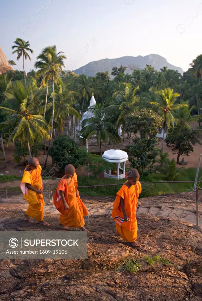Novice monks in front of the Ambasthale Dagoba, Mihintale, Sri Lanka