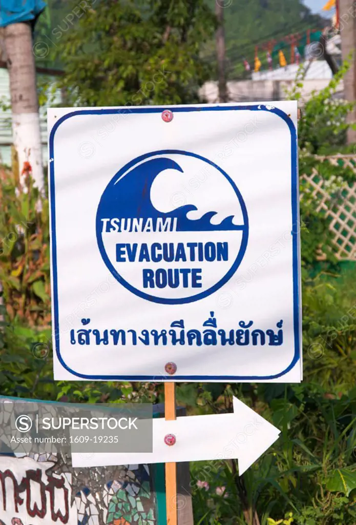 Tsunami Escape Route signs, Ko Phi Phi, Thailand