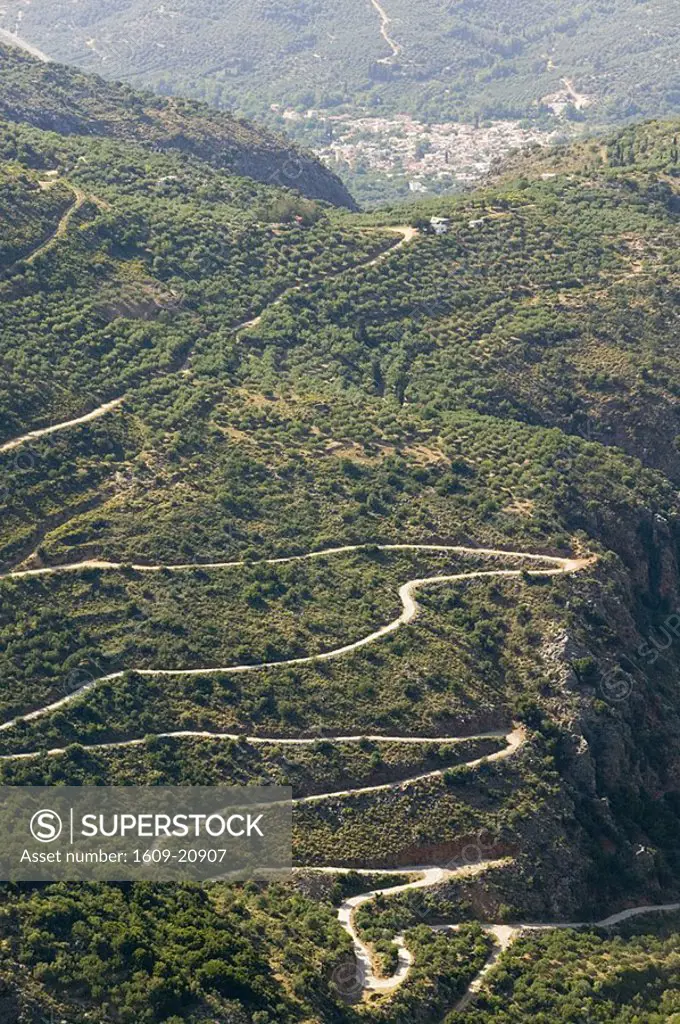 Mountain Road below Lasithi Plateau, Psichro, Iraklio Province, Crete, Greece