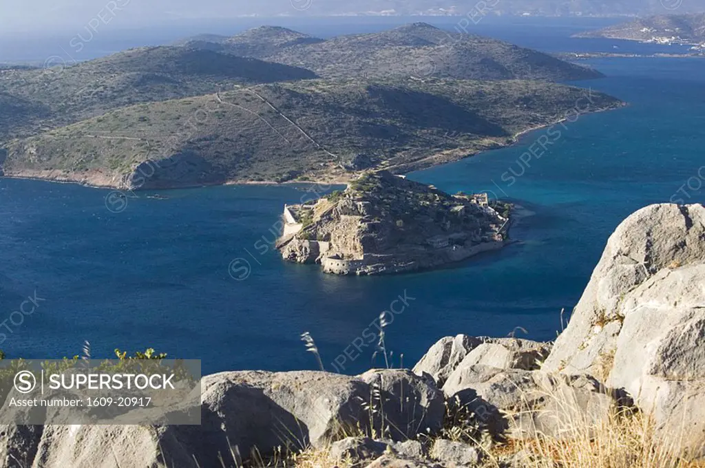 Aerial View of Spinalonga Island, Plaka, Lasithi Province, Crete, Greece