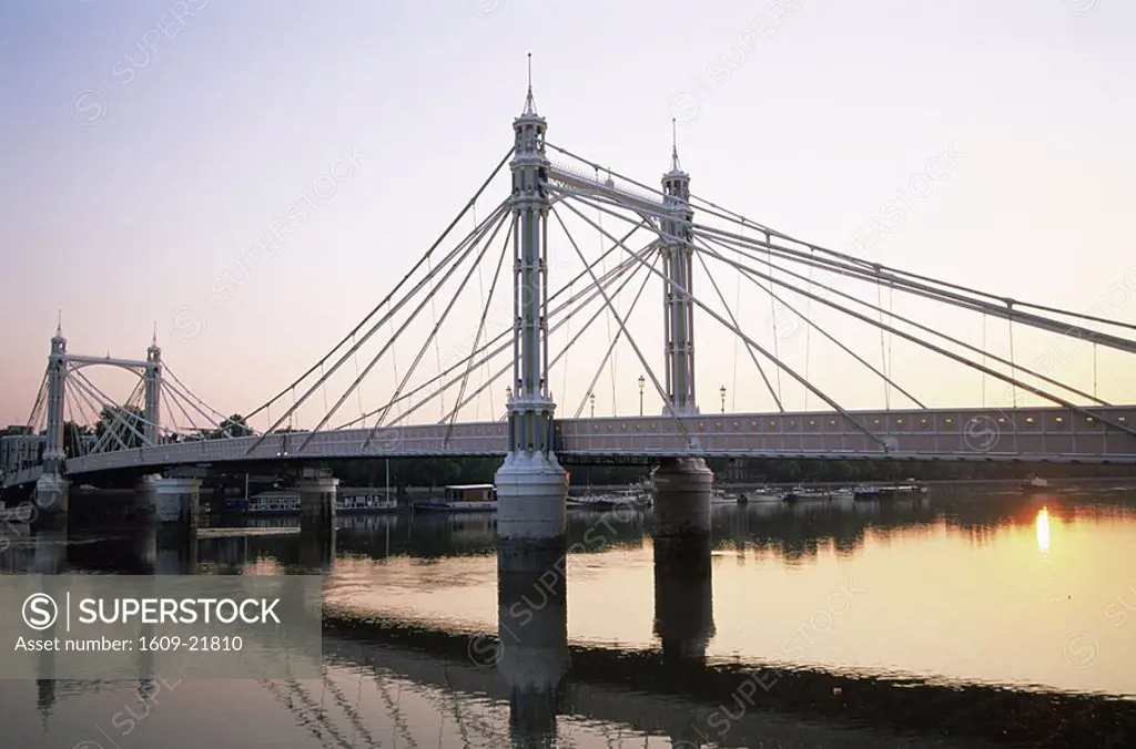 England,London,Chelsea,Albert Bridge at Sunrise