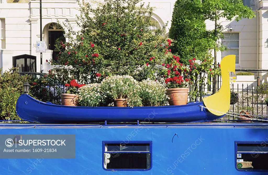 England,London,Little Venice,Garden Display on Canal Boat