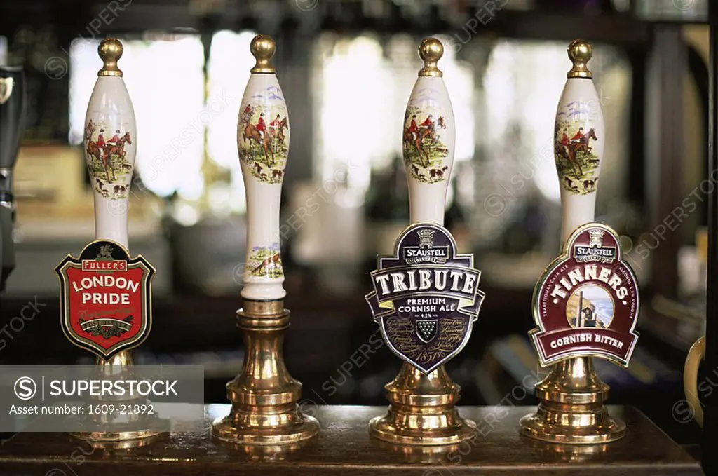 England,London,Typical Pub Beer Pump Handles