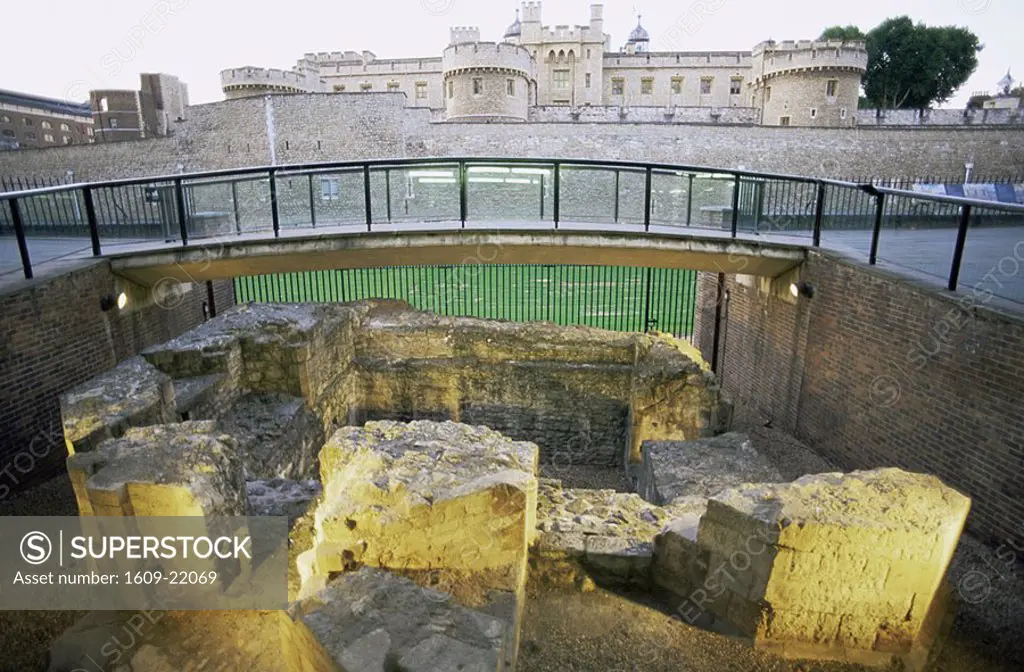England, London, Tower Hill, Ruins of 13th Century Guard House Guarding Access to the City of London from the East