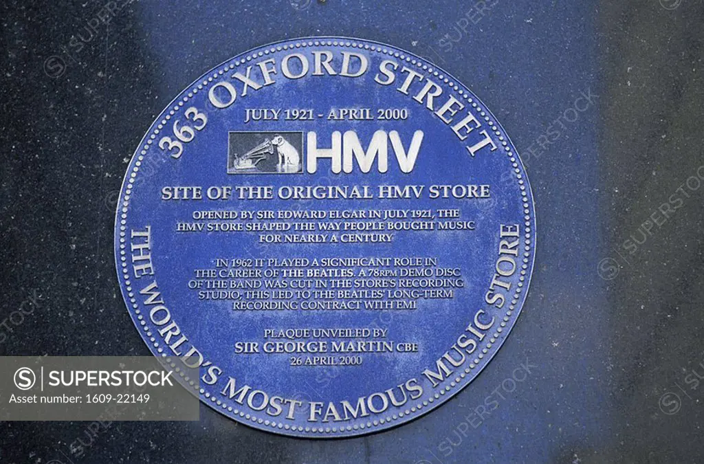 England, London, 363 Oxford Street, HMV Store Blue Plaque