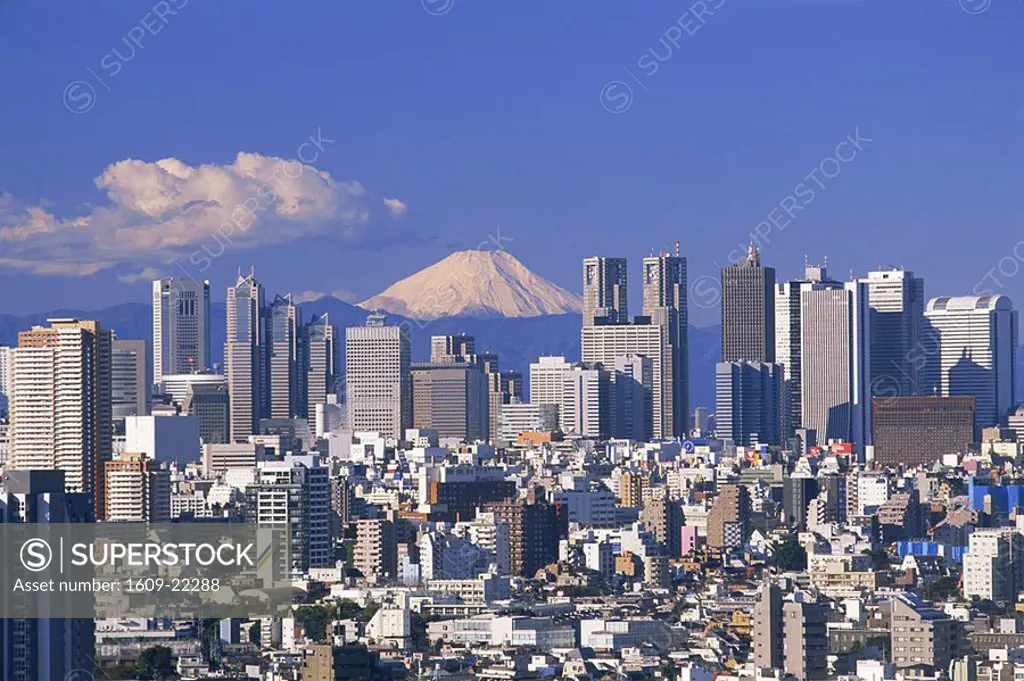 Japan, Tokyo, Mt Fuji and Tokyo Shinjuku Area Skyline