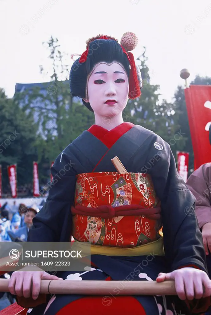 Japan, Tokyo, Young Girl Dressed as a Geisha, Jidai Matsuri Festival, Sensoji Temple Asakusa