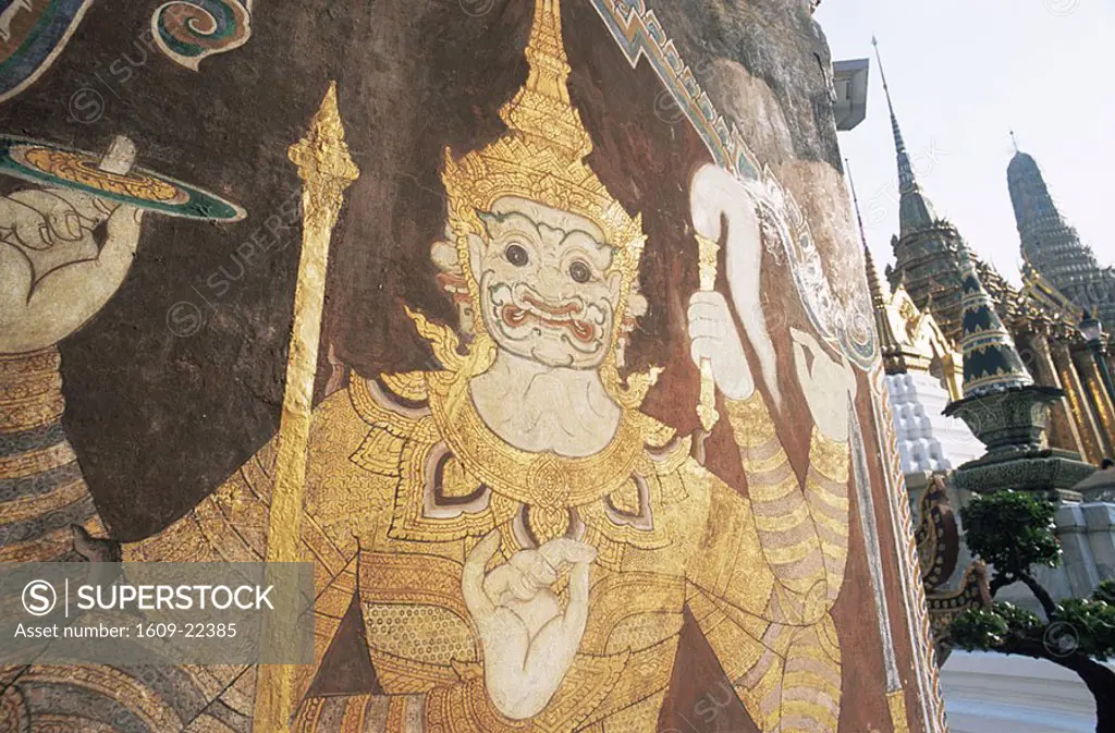 Thailand, Bangkok, Wat Phra Kaeo, Grand Palace, Ramayana Epic Painting