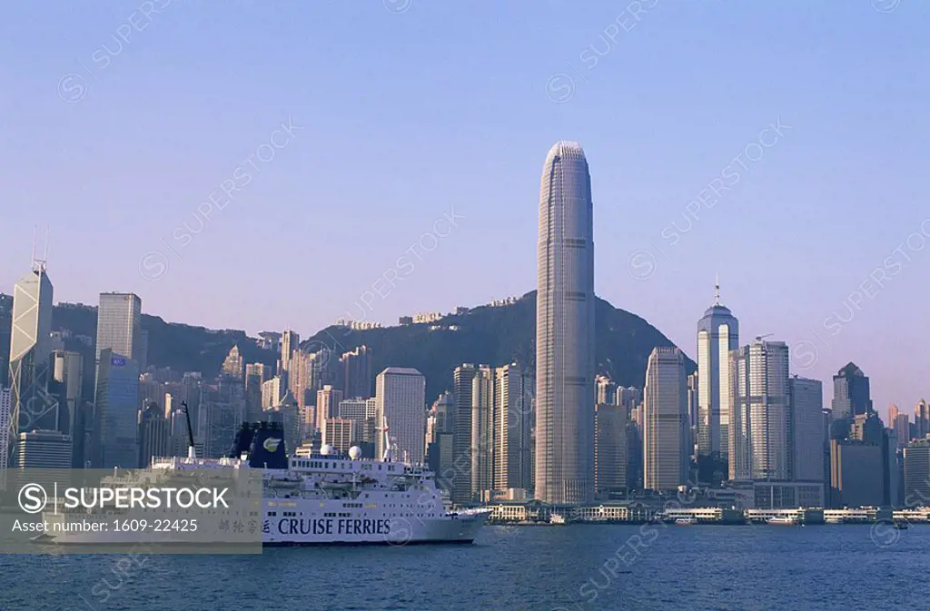 China, Hong Kong, Cruise Boat and City Skyline