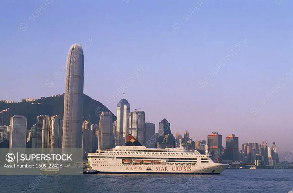 China, Hong Kong, Cruise Boat and City Skyline
