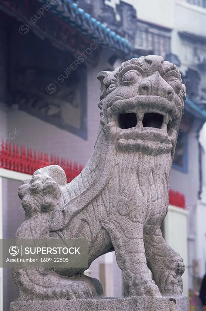 China, Hong Kong, Hollywood Road, Lion Statue in Man Mo Temple