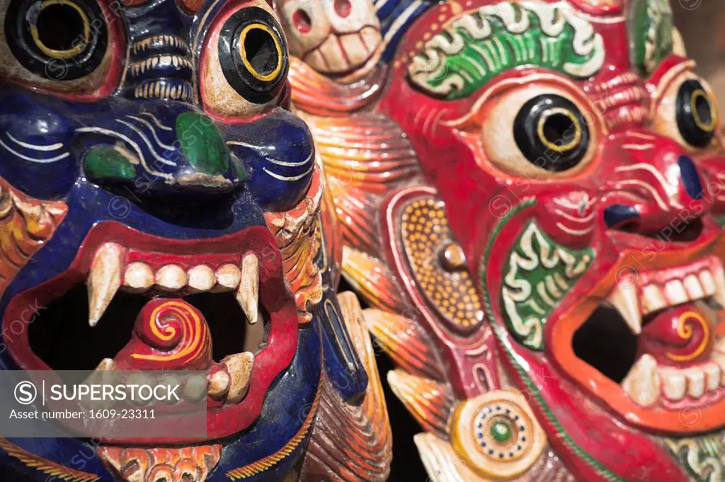 Nepal, Kathmandu, Swayambunath Stupa Monkey Temple, Masks for sale