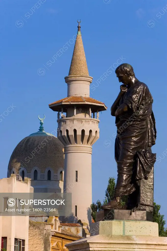 Romania, Black Sea Coast, Constanta, Mahmudiye Mosque and Statue