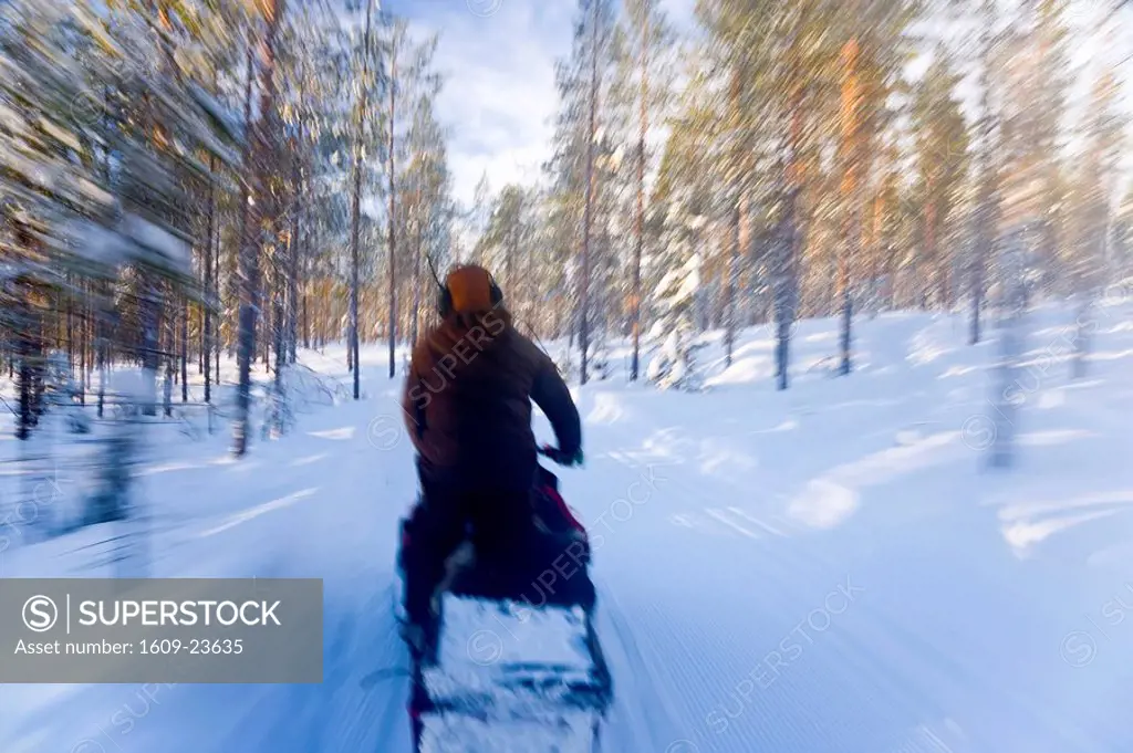 Man on snow mobile, Jokkmokk, Norrbotten, Northen Sweden