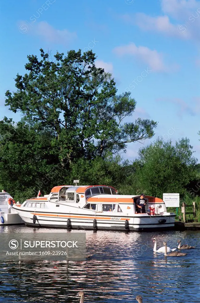 England, Norfolk, Norfolk Broads, Boats Anchored at Stalham