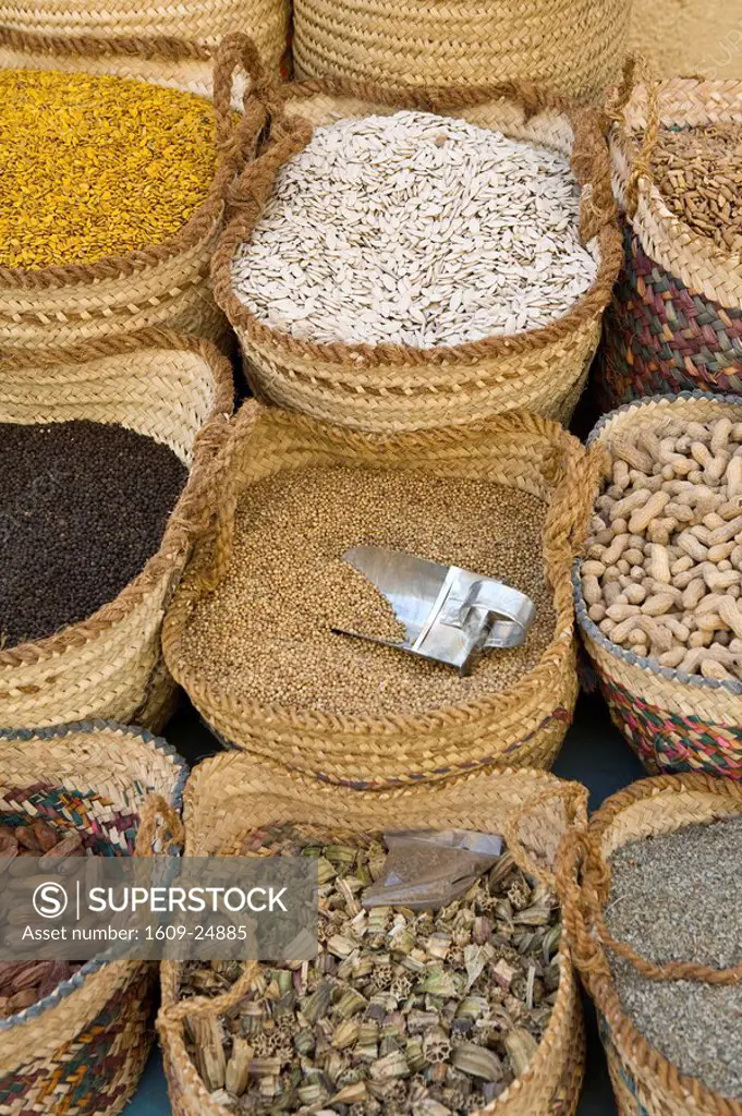 Spices, nuts and pulses at local market, Aswan, Egypt