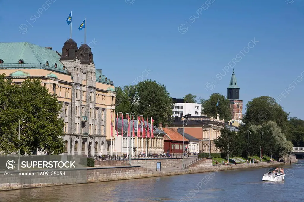 Boat on Aura River & Town Hall, Turku, Finland