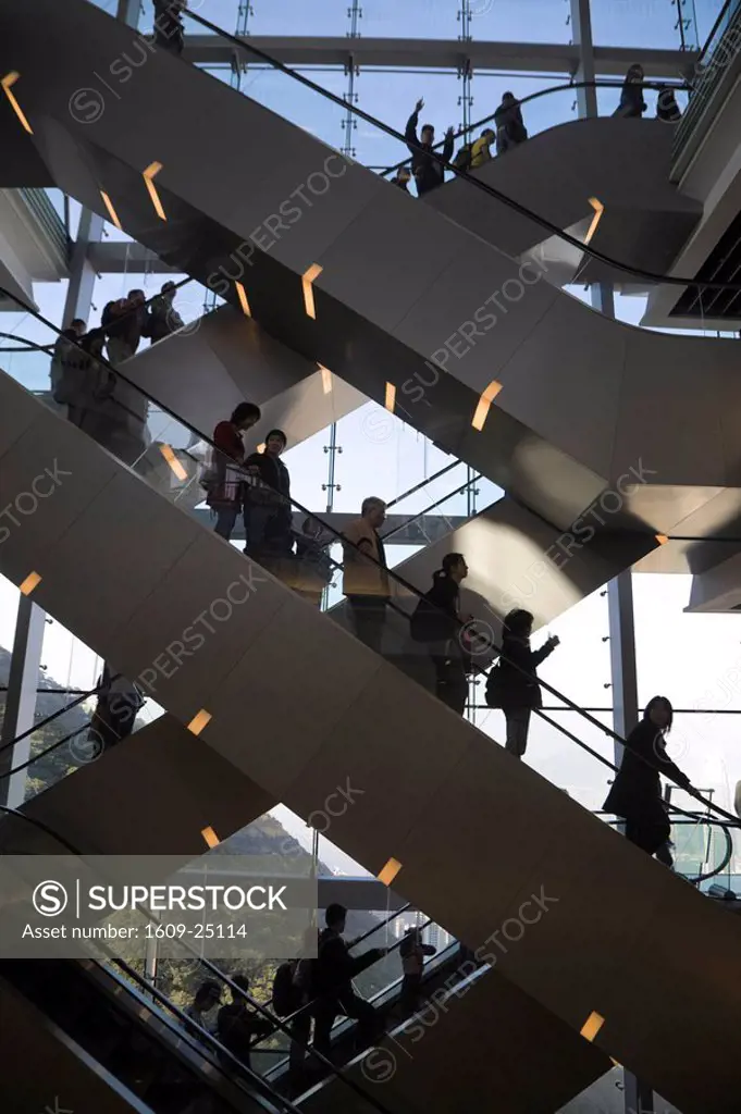 China, Hong Kong, Hong Kong Island, Victoria Peak, People on Peak Tower escalators