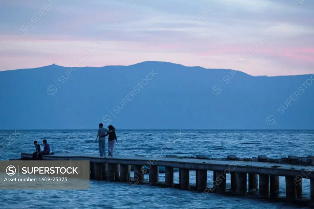 Macedonia, Ohrid, Lake Ohrid, Couple on Pier