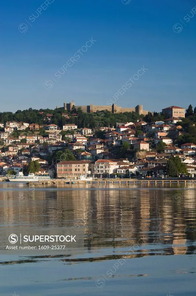 Macedonia, Ohrid, Morning View of Old Town & Car Samoil´s Castle