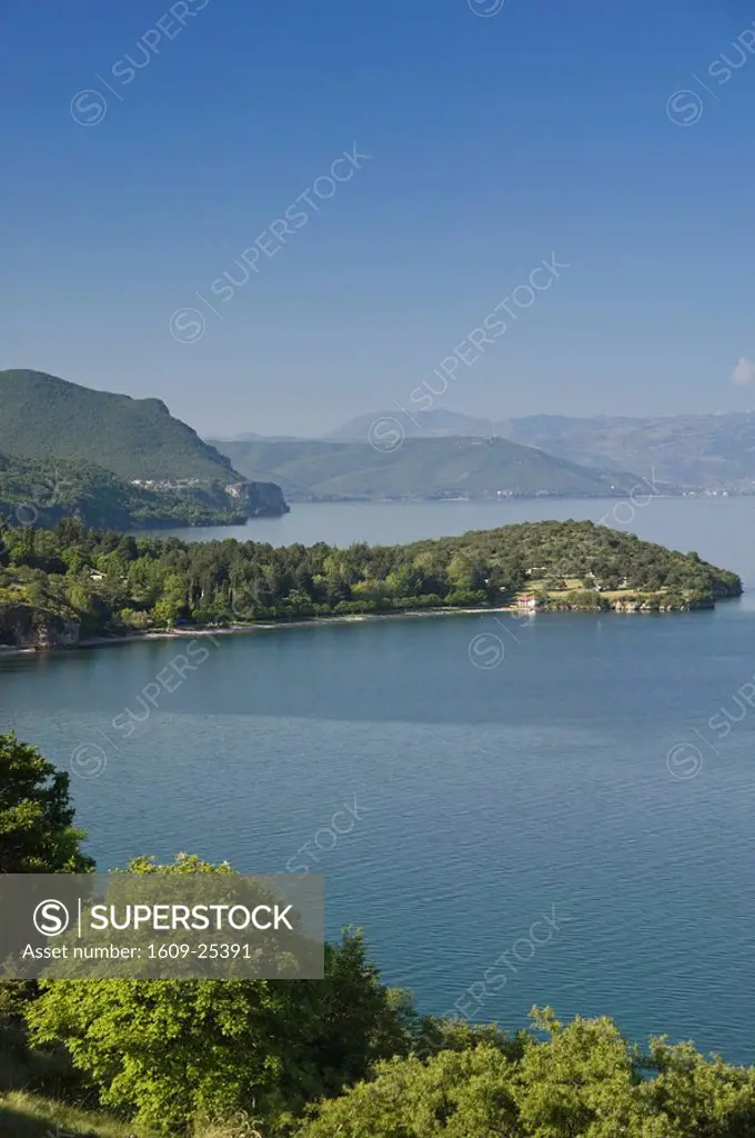 Macedonia, Pestani, Elevated view of Lake Ohrid by the Albanian Frontier