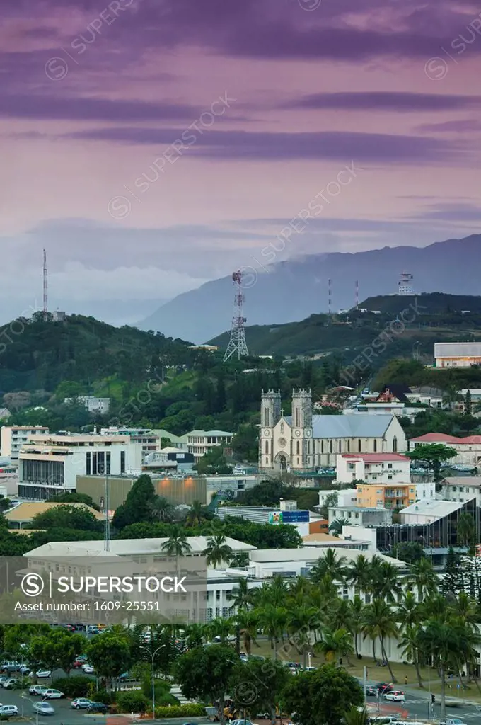 New Caledonia, Grande Terre Island, Noumea, Town view with Cathedrale St. Joseph