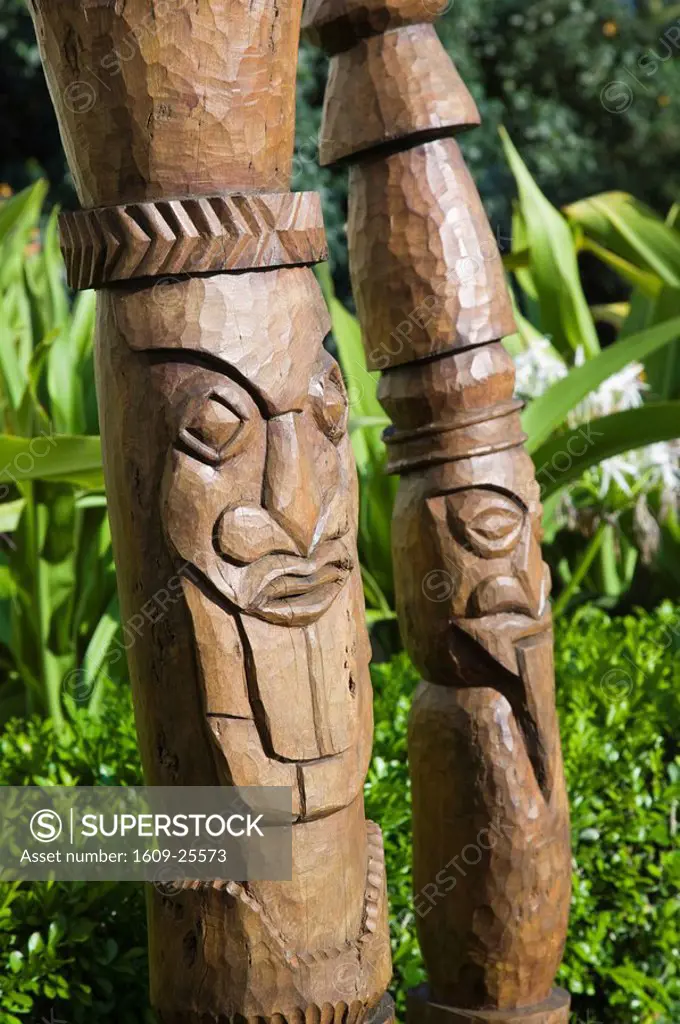 New Caledonia, Grande Terre Island, Noumea, Le Meridien Hotel / Anse Vata resort area, Totem Poles