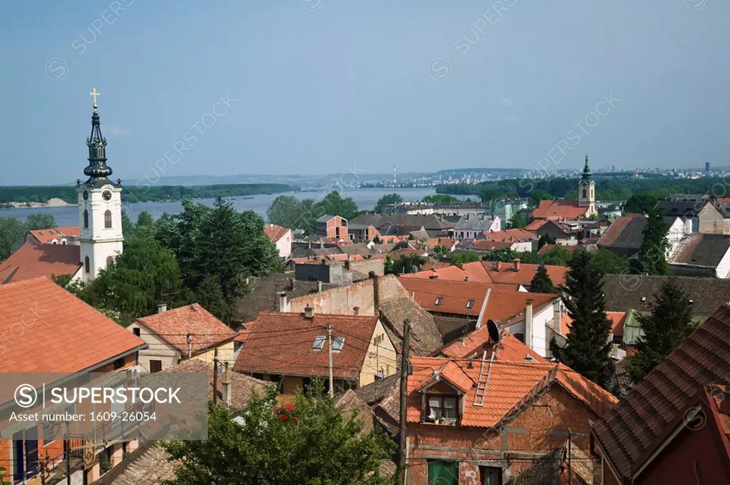 Serbia, Belgrade Area, Zemun, Town View of Historic Zemun from Gardos fortress