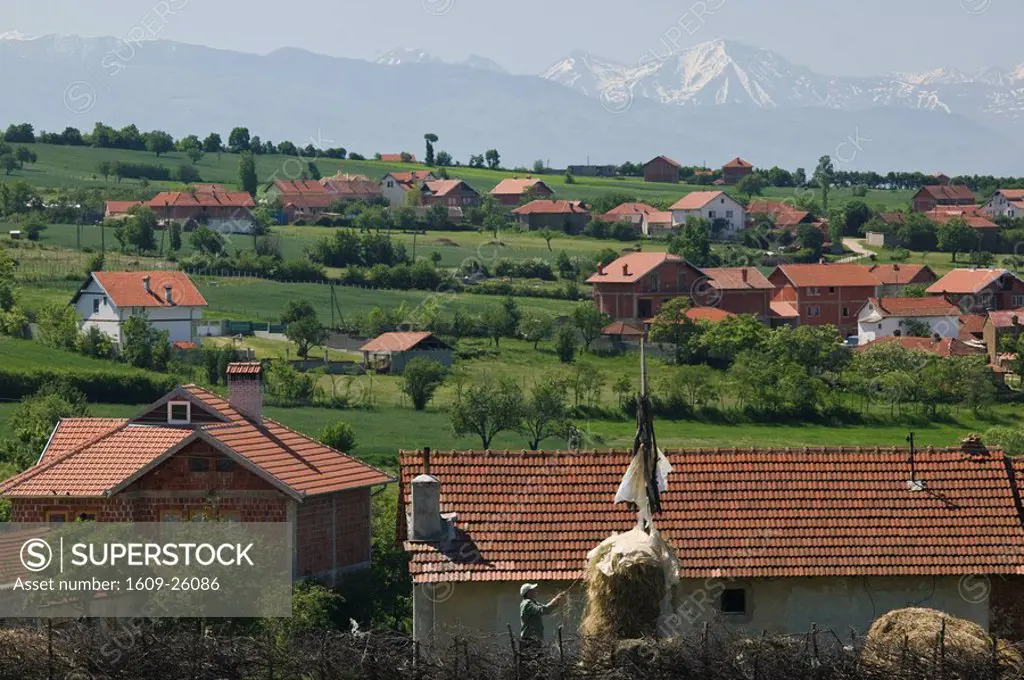 Serbia, Kosovo, Balince, View of Muslim village of Balince rebuilt after Serbia _ Kosovo War